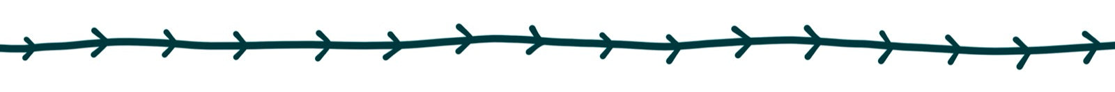Hand drawn thin dark green line divider with arrows on it pointing right
